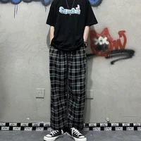 2025 Korean Style Plaid Pants Women Summer New Loose Straight Wide-leg Loose Casual Office Lady Trousers Daily Sweatpants Female 2