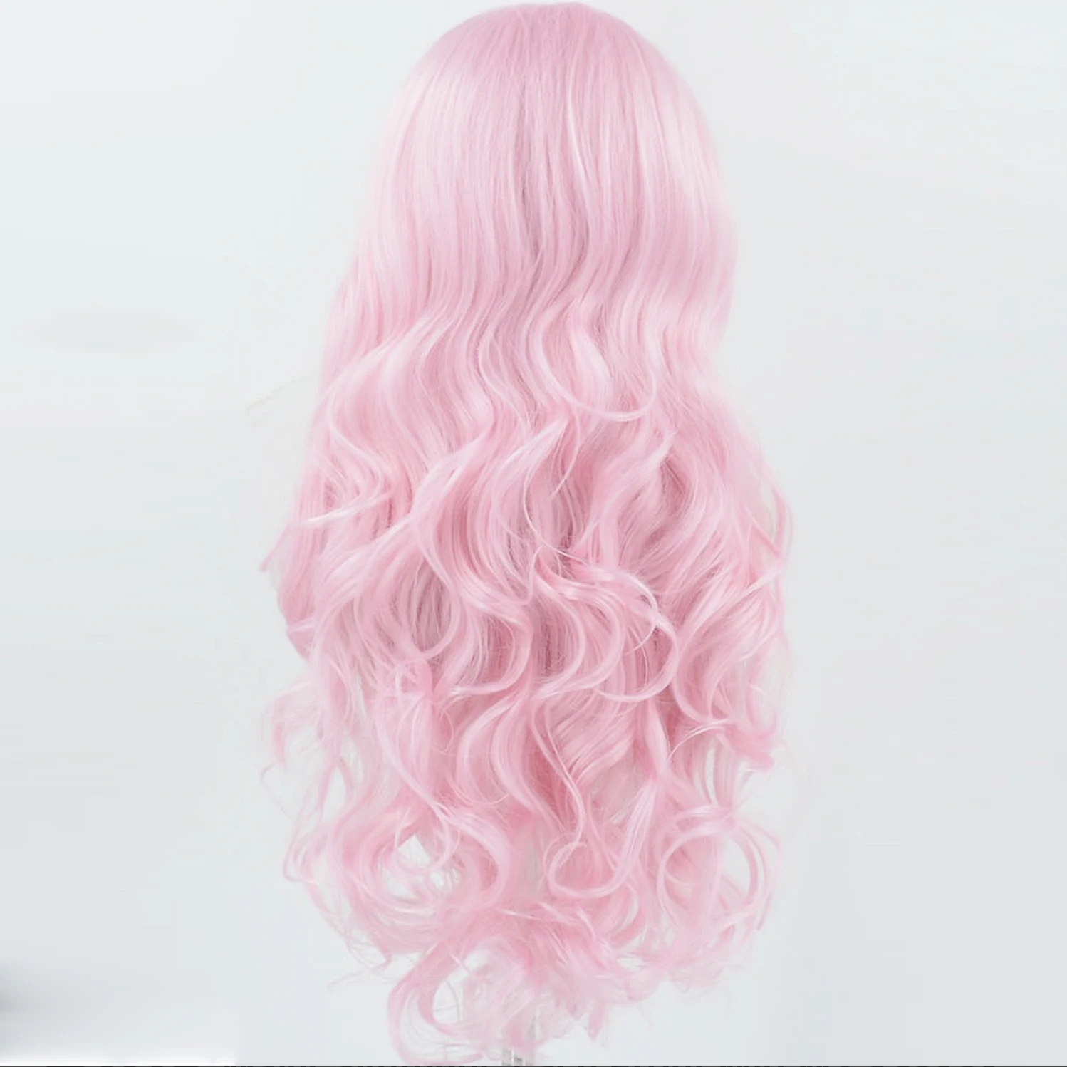 Parrucca Rosa con Pizzo Frontale 13x4 per Donne, Capelli Sintetici Lunghi Lisci e Ondulati, Resistenti al Calore, con Attaccatura Naturale, per Uso Quotidiano e Cosplay - immagine 3