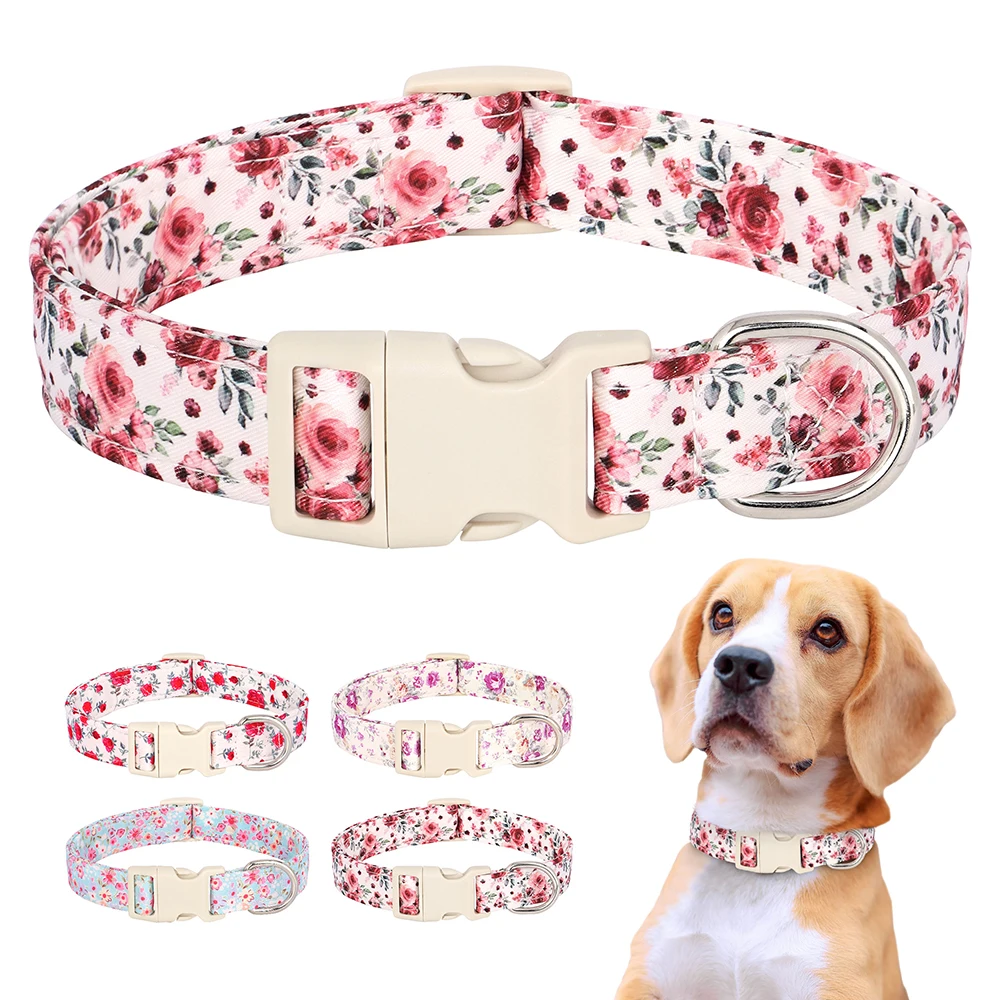 

Nylon Dog Collar Adjustable Dogs Collar Flower Print Dog Collars Necklace For Small Medium Large Dogs Chihuahua Pug Pet Supplies