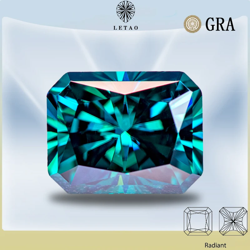 

Moissanite Stone Radiant Cut Primary Color Emerald Green Lab Grown Diamond for DIY Charm Jewel Making with GRA Certificate