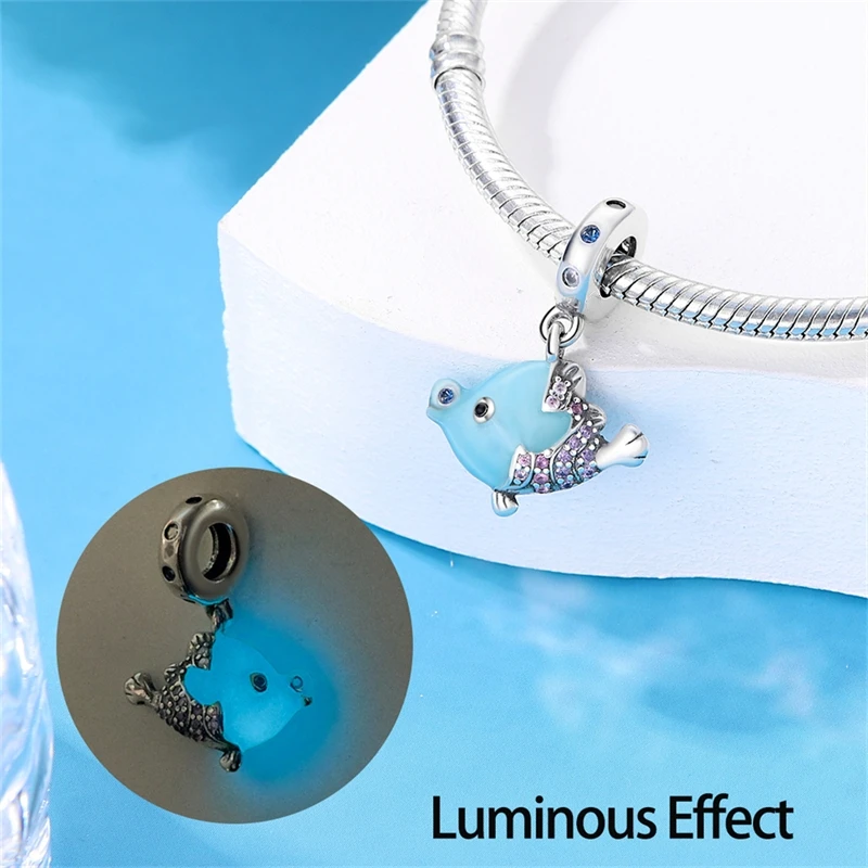 3MM Snake Bone Bracelet Silver Ocean Series Luminous Turtle Charm DIY Beads Women Jewelry Birthday Gift