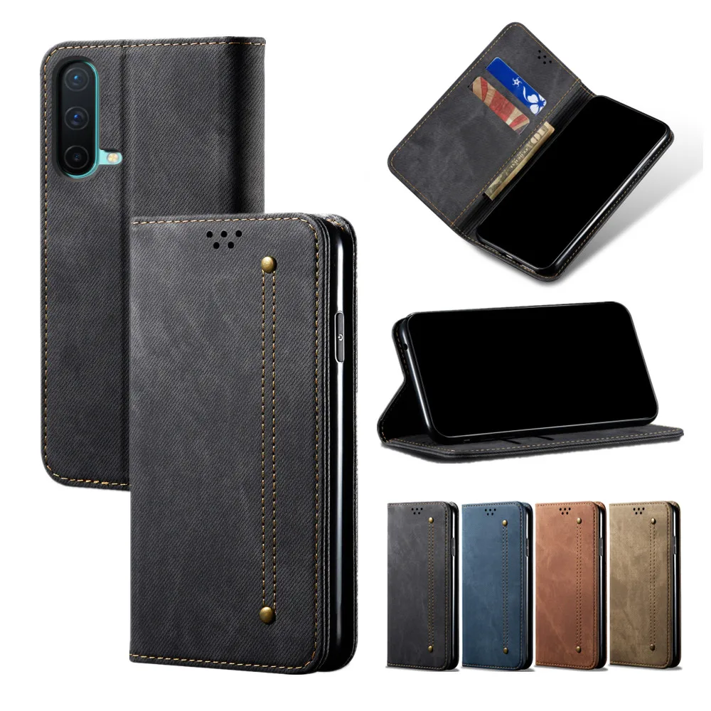 

For Oneplus Nord Ce 5g N200 N100 N10 9 Pro Case Pu Leathe Wallet Capa For Oneplus 8t 7t 8 Denim Pattern Magnetic Protection Etui