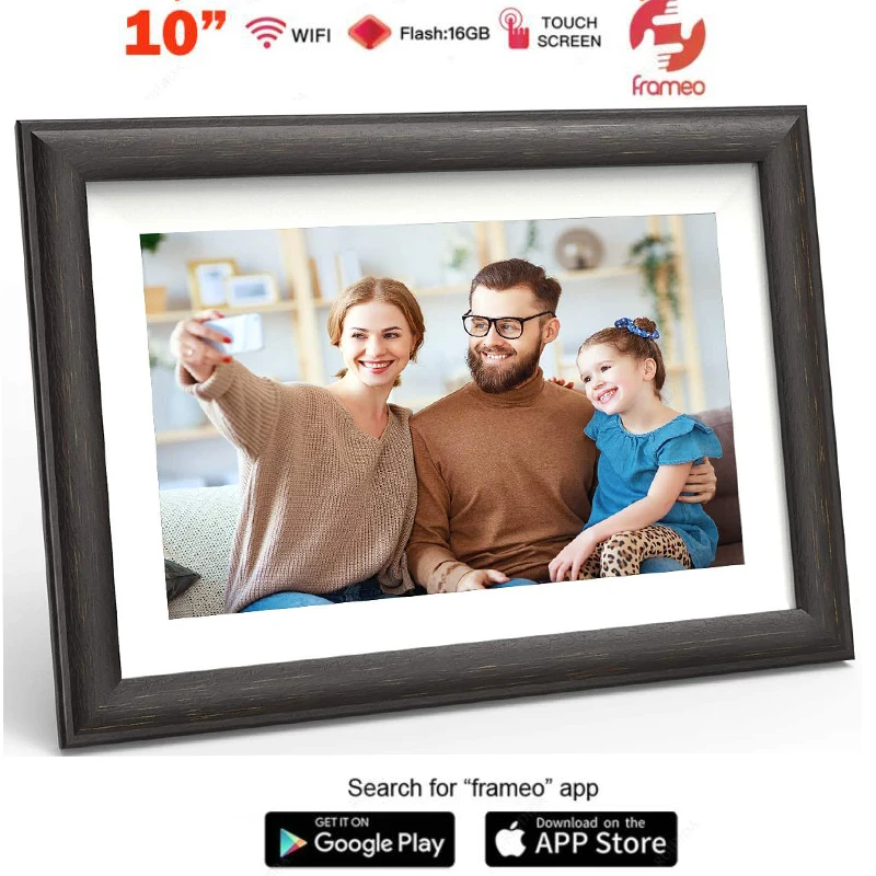 デジタルフォトフレームwifiクラウド,10.1インチ,木製,iosおよびandroidアプリケーション用,リモートデジタルフレームデジタル