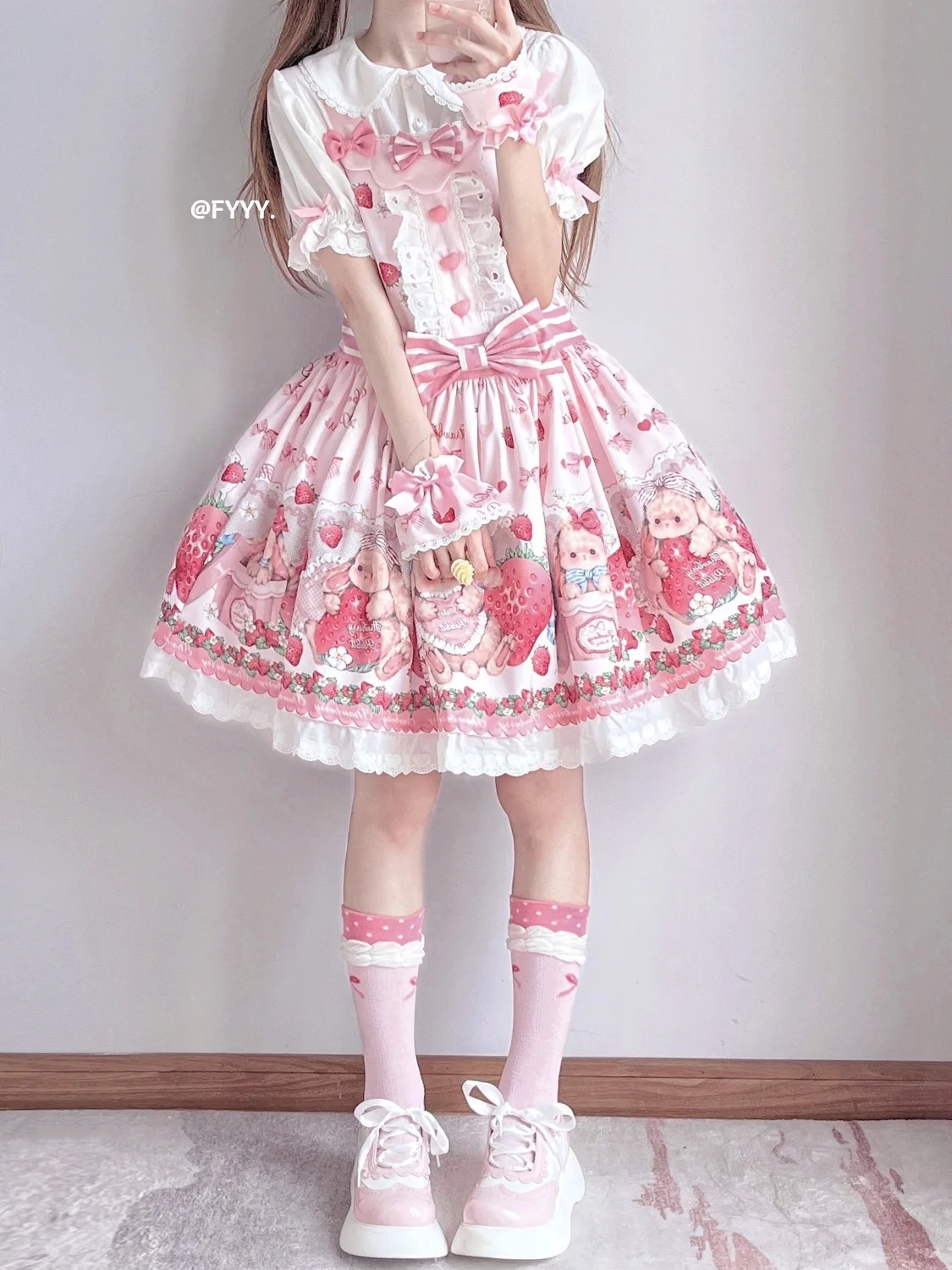 Sweet Lolita Jsk Dress Strawberry Cartoon Cute Rabbit Print