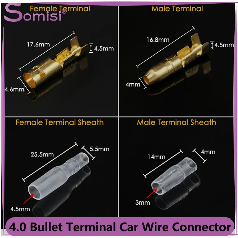 

10/25/50set 4.0 Brass Bullet Connector Insulating Shell Cold Pressed Car Wire Connector 4mm Male & Female Electrical Terminal