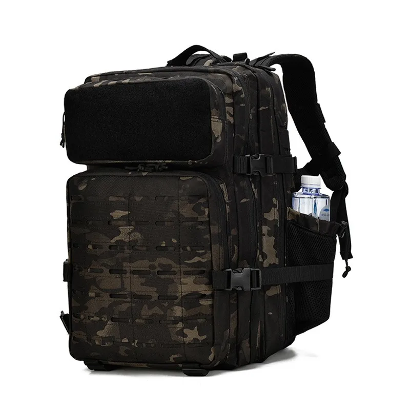 QT&QY Sac à Dos Tactique Militaire 45 L Molle Army Assault Pack 3 Jours Bug Out Sac A Dos De Randonnee Randonnee Drapeau Americain 11 Noir Taille Unique