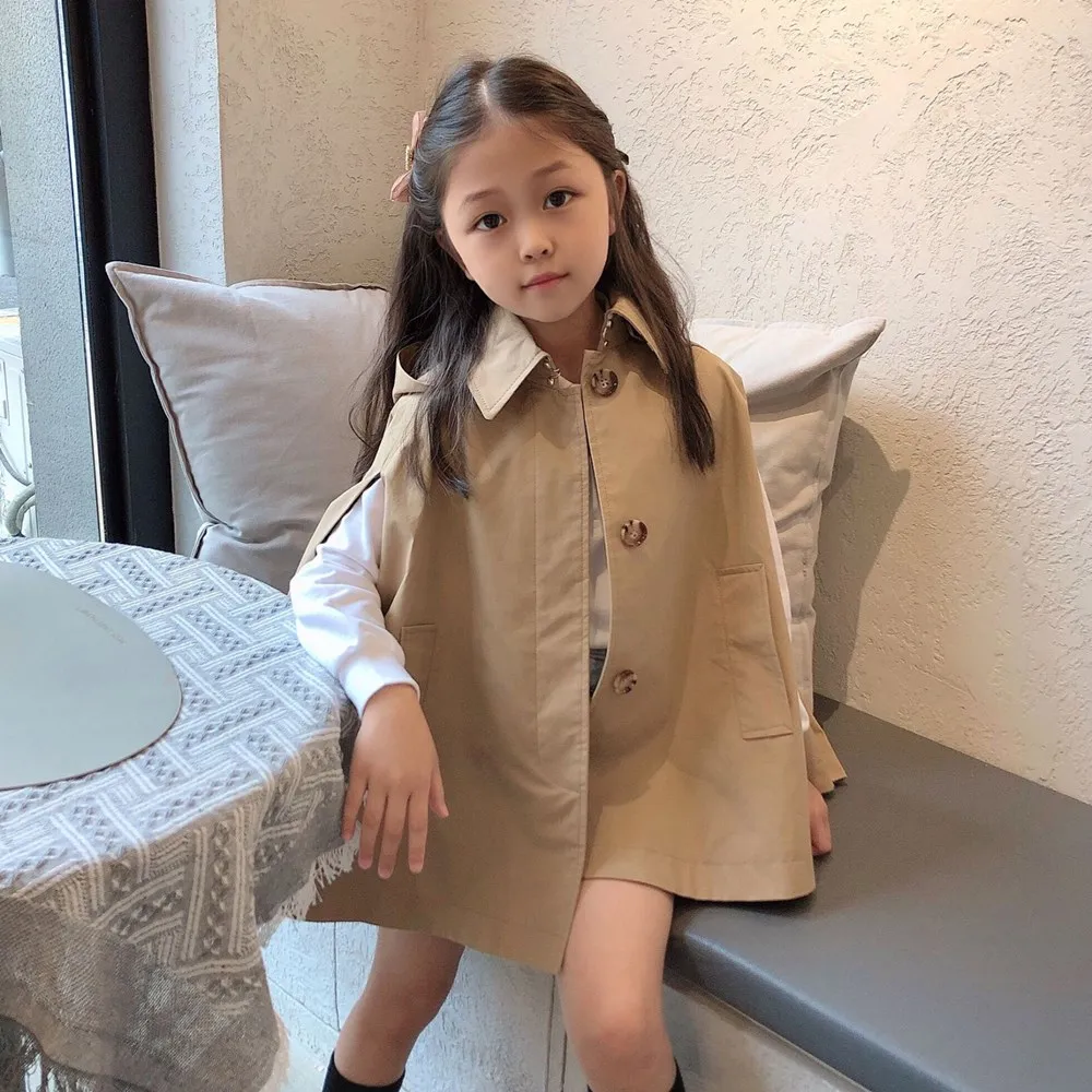 

Girls' Cape High Quality Khaki Windbreaker Cape fashion baby girls coat