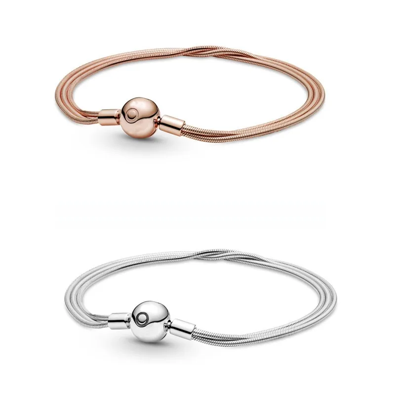 

Original Icons Moments Multi-Snake Chain Bracelet Bangle Fit Women 925 Sterling Silver Bead Charm Fashion Jewelry