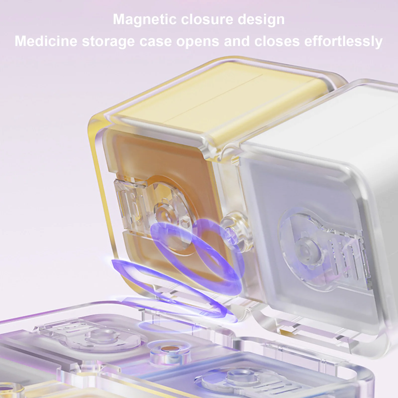8칸짜리 자석식 약통, 장식적이고 세련된 약통, 비타민 및 보충제를 위한 쉽게 열리는 큐브형 디자인