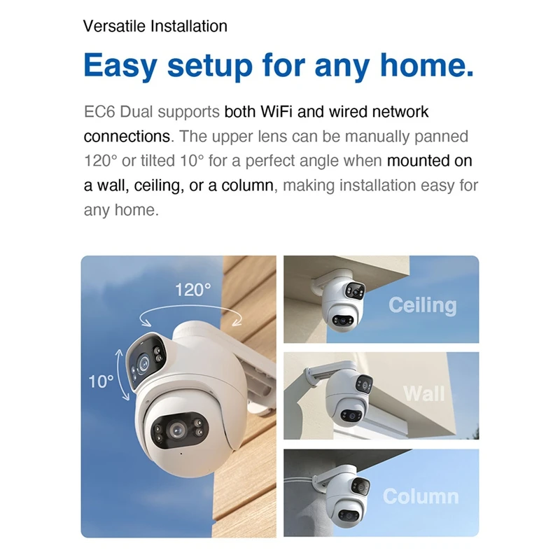 EC6 WiFi 듀얼 2K 렌즈 스포트라이트 카메라 컬러 야간 투시 AI 감지 양방향 오디오 사이렌 알람 보안 카메라 미국 플러그-A12I