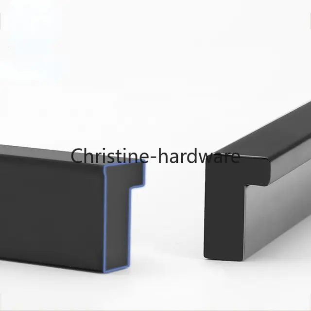 แฟชั่นสีดําซ่อนตู้จับอลูมิเนียมห้องครัวจับตู้ดึงลิ้นชัก Knobs เฟอร์นิเจอร์ประตูฮาร์ดแวร์ 3