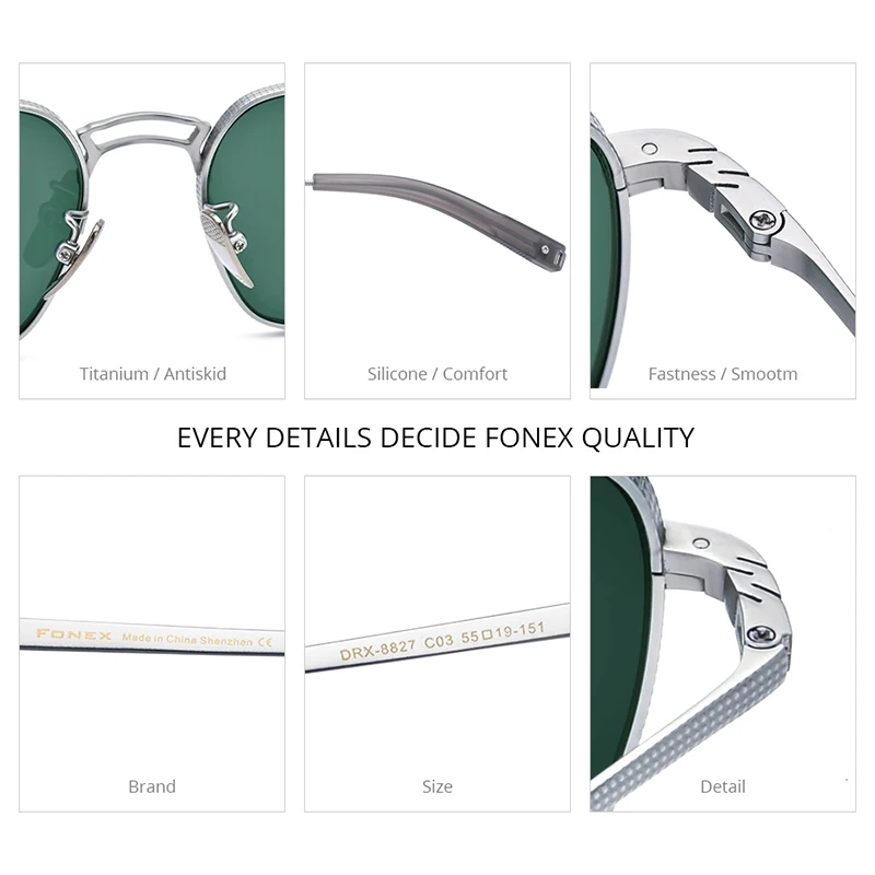 FONEX Titanium Sunglasses Men 2023 New Fashion Retro Vintage Square High Quality Nylon Lens UV400 Sun Glasses Women_voghion.com