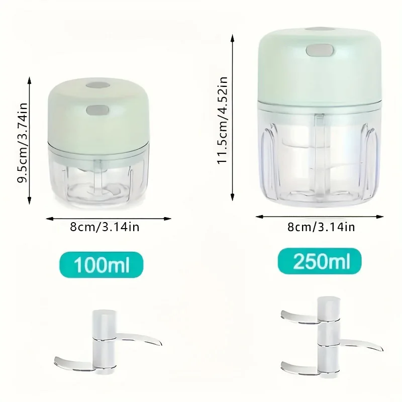 Electric garlic mincer, 250ml /100ML, cordless food processor for ginger peppers, fruit meat spices, beans 2