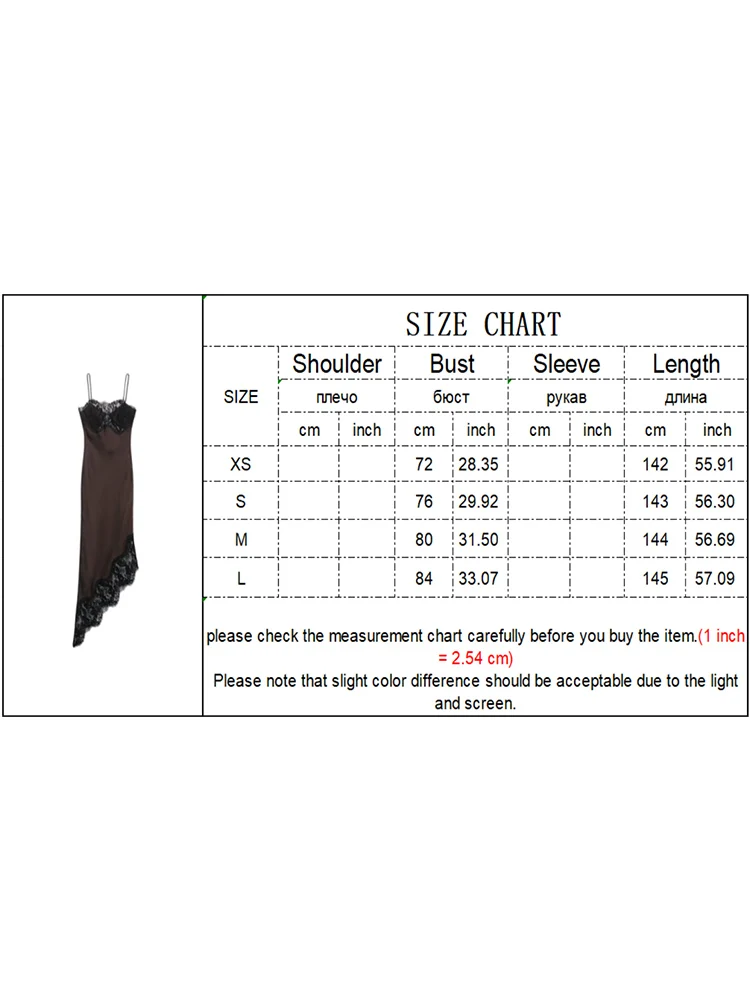 2026 New Women Satin Sling Dress Chic Lace Patchwork Backless V-neck Sleeveless Irregular Midi Dress Fashion Ladies Streetwear