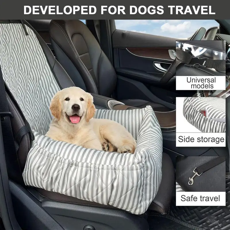 

Dog Car Seat Striped Front Seat Pet Bed Dog Car Bed Booster Seat With Side Pockets Universal Pet Seat For Small Medium Dogs