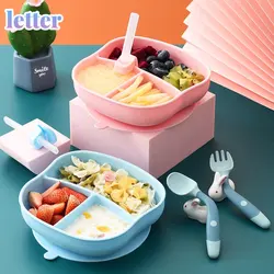 Placa de alimentação de silicone antiderrapante comida talheres tigela para crianças pratos toddle treinamento bebê cartoon placa de jantar