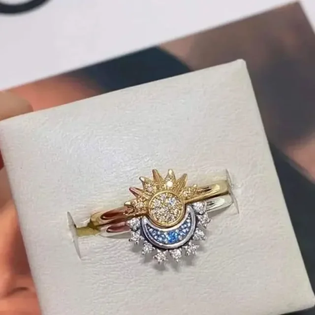 1 Pair Celestial Sun and Moon Ring Set for Women Sparkling 1 Pair Celestial Sun and Moon Ring Set for Women Sparkling