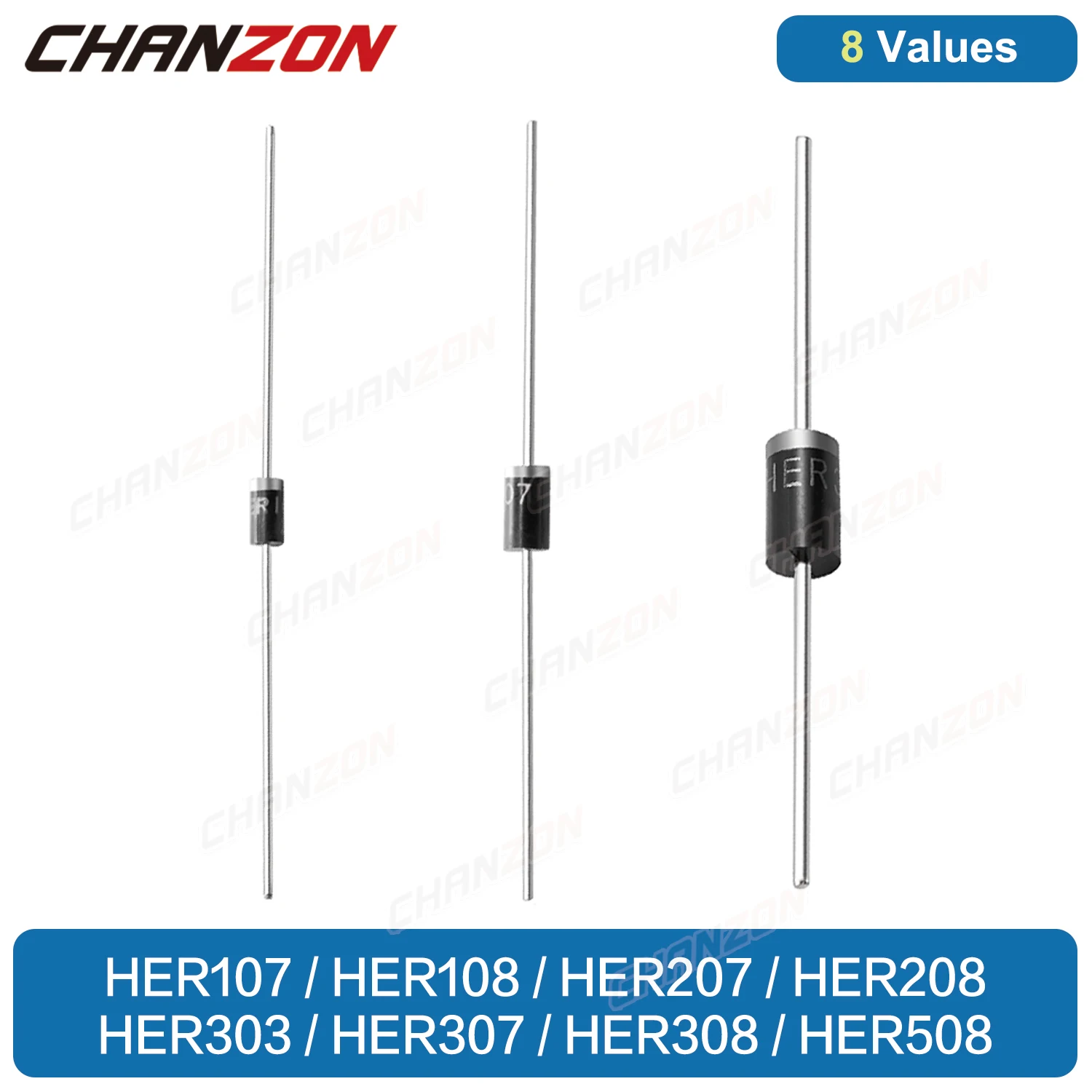 Her107 Her108 Her207 Her208 Her303 Her307 Her308 Her508 Diodo Raddrizzatore Ad Alta Efficienza Do-15 Do-41 Do-201Ad Assiale 50-70Ns