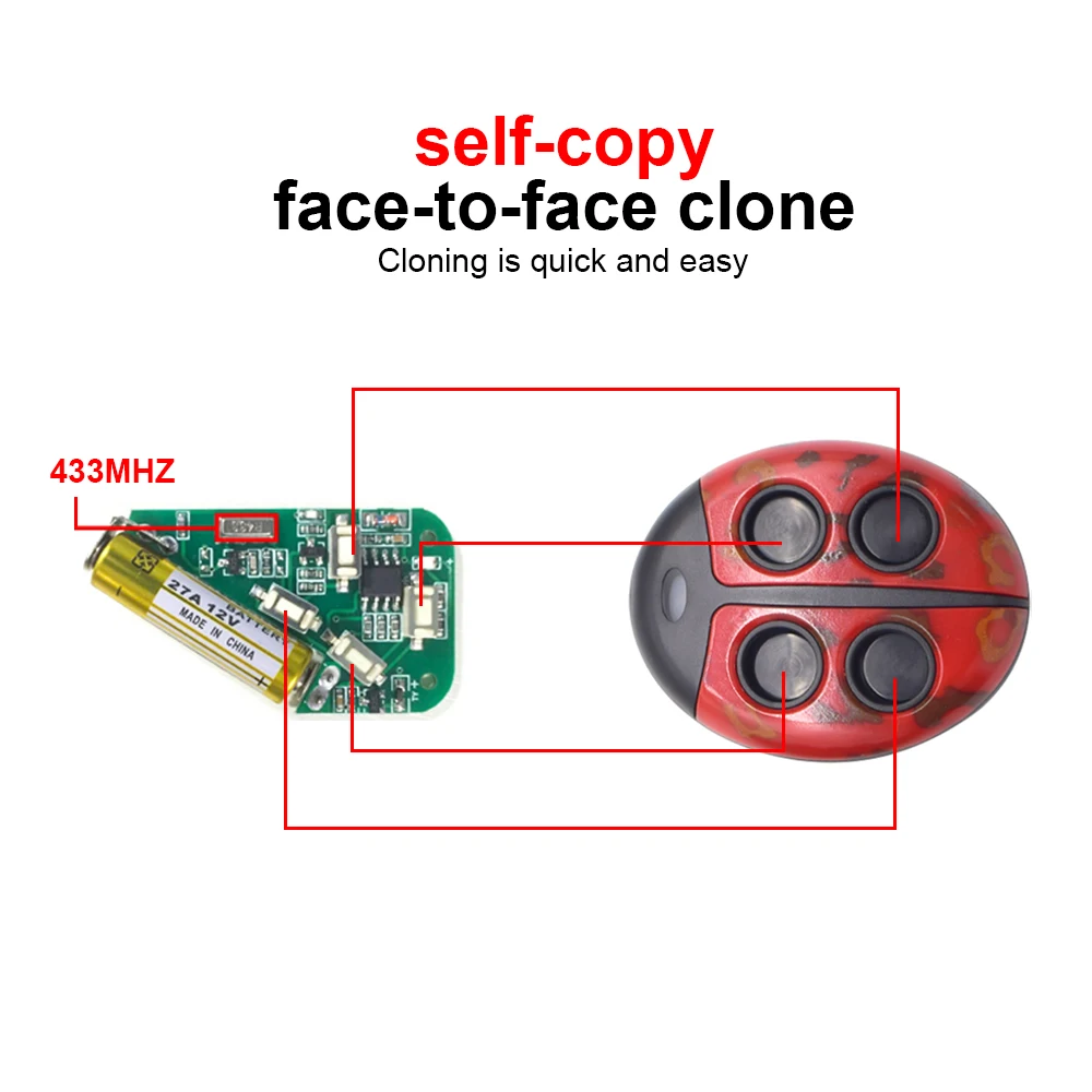 

Newest for 433.92MHz Fixed Code Garage Gate Door Remote Control Replacement Clone Duplicator Key Chain 433 Mhz Ladybug-shaped