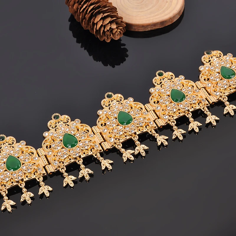 Water Drop Crystal Bridal Hair Chain Colorful Rhinestone Algerian Women Gold Plated Hair Jewelry Big Tiaras and Crowns