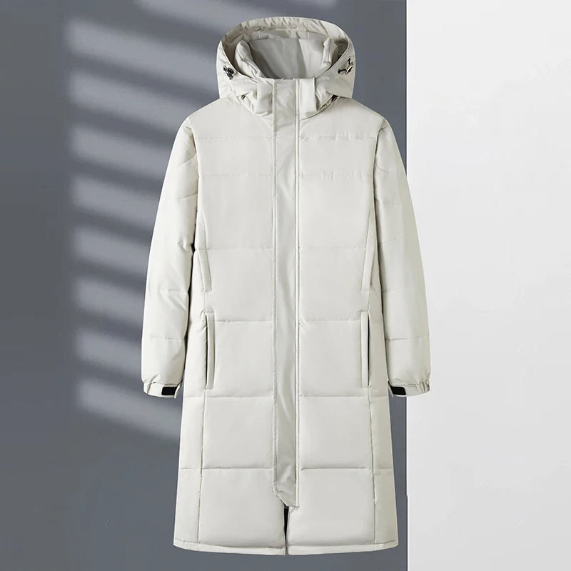 Winter Long Down Jacket Men's Simple Fashion Thickened Warm 90% White Duck Down Parka Women Quality Cold-proof Hooded Coat