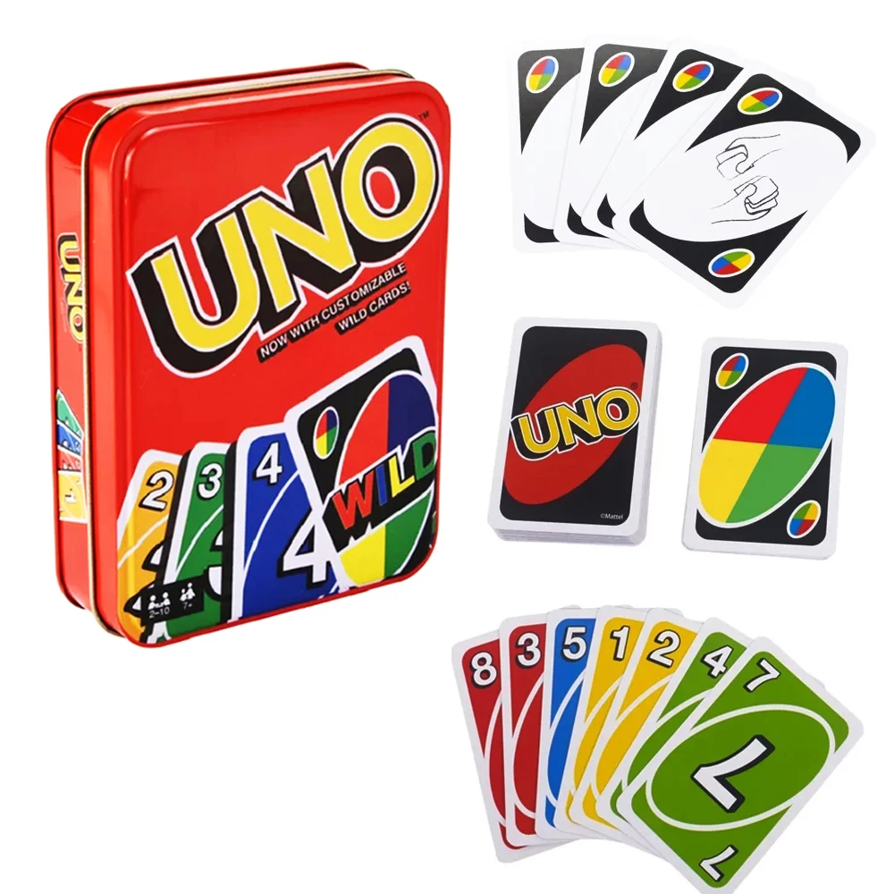 Mattel UNO 플립 가족 재미있는 엔터테인먼트 보드 게임 포커 어린이 장난감, 틴 박스 카드 게임