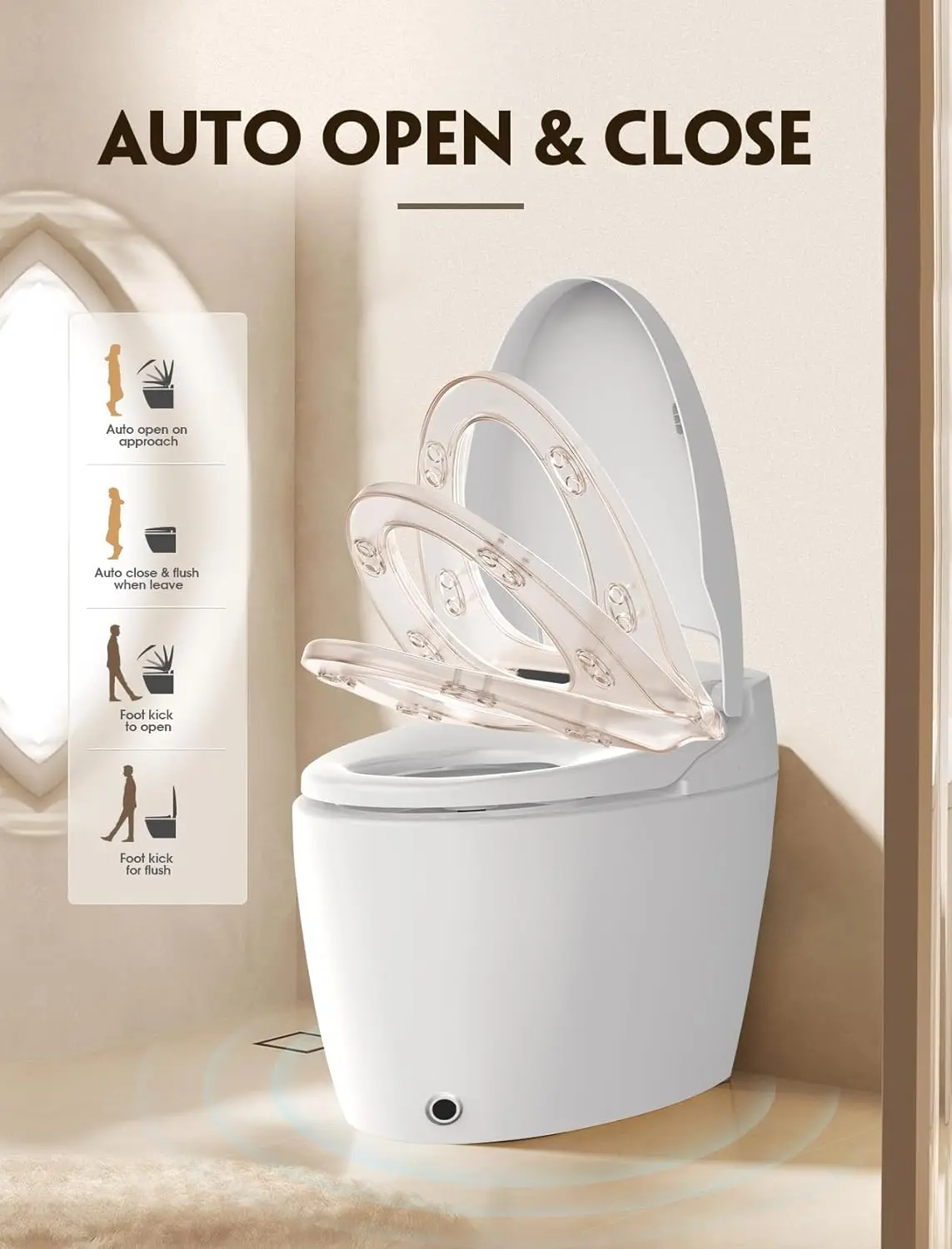 Tankless Smart Toilet With Bidet Built In One-piece Bidet Toilet Seat Auto Flush Auto Open & Close Heated Seat Warm