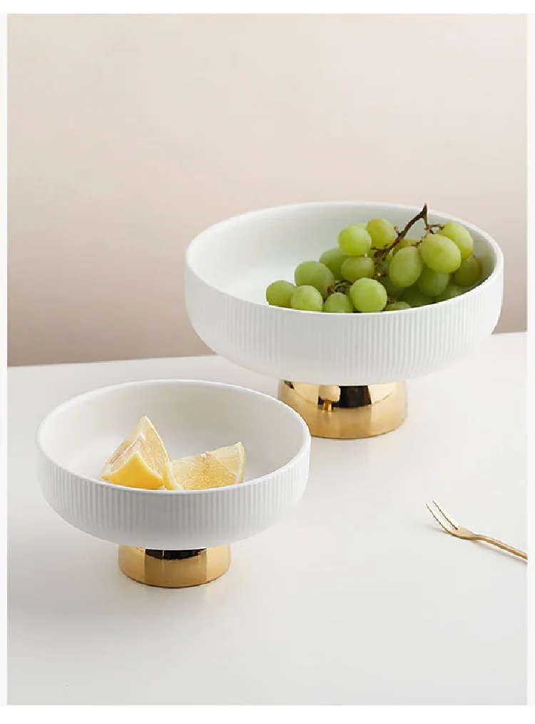 Ceramic Stylish Fruit Bowls With Gold Foot Large - 10 Inch