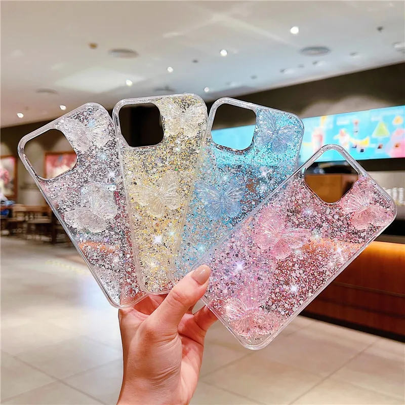 Glitzer 3D Schmetterling Soft Phone Case für Samsung S22 Ultra S21 FE S20 Plus Transparente Abdeckung A52 5G 4G A32 A22 A72 52_voghion.com