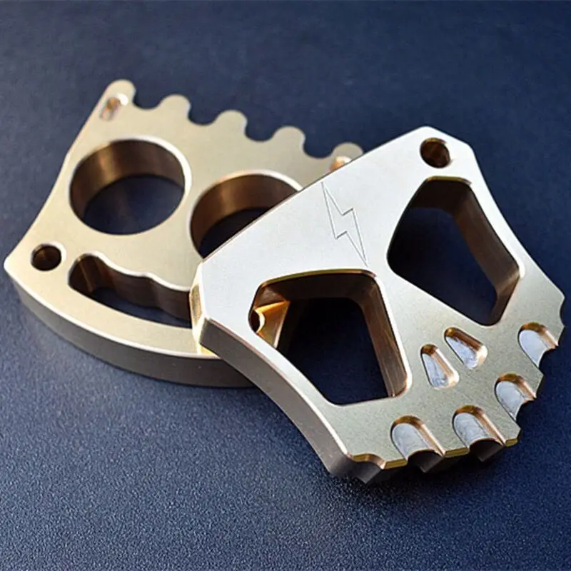 

Brass solid one piece carved skull playing EDC self-defense tool