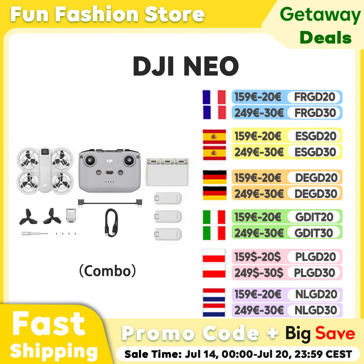 Dron DJI NEO FLy Combo z EU za $304.03 / ~1134zł