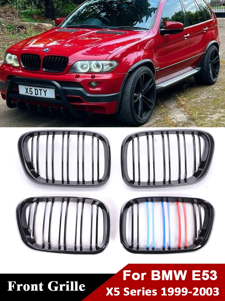 

For BMW X5 E53 1999-2003 Front Bumper Kindey M Style Grille Cover Inside Racing Double Slat Black Grills Car Accessories
