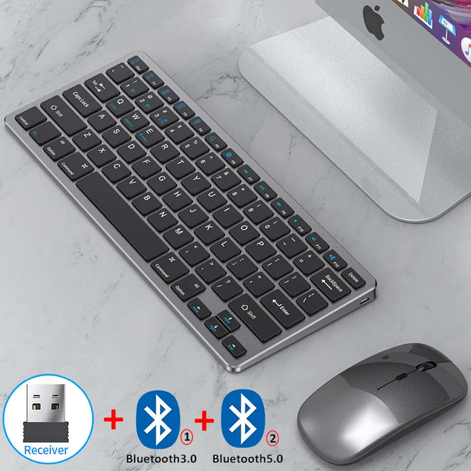 Bluetooth 5.0 & 2.4G Wireless Keyboard and Mouse Combo Mini Multimedia Keyboard Mouse Set for Laptop PC TV iPad Macbook Android
