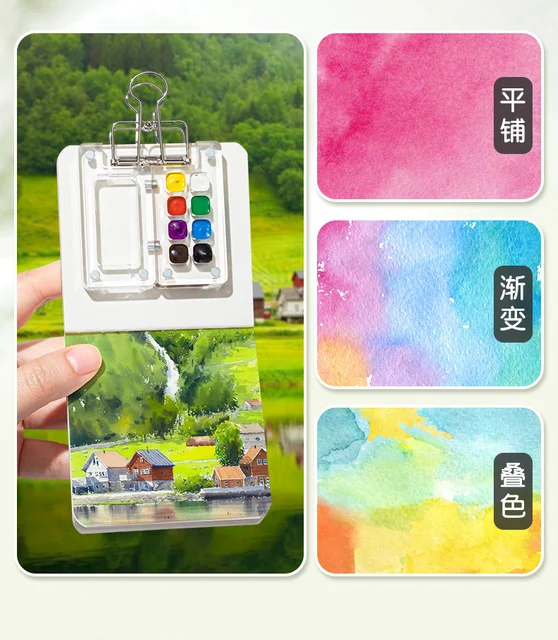 Tavolozza Da Viaggio In Legno - 15 Griglie Per Colori - Per Acquerelli, Acrilici E Guazzo, Con Clip