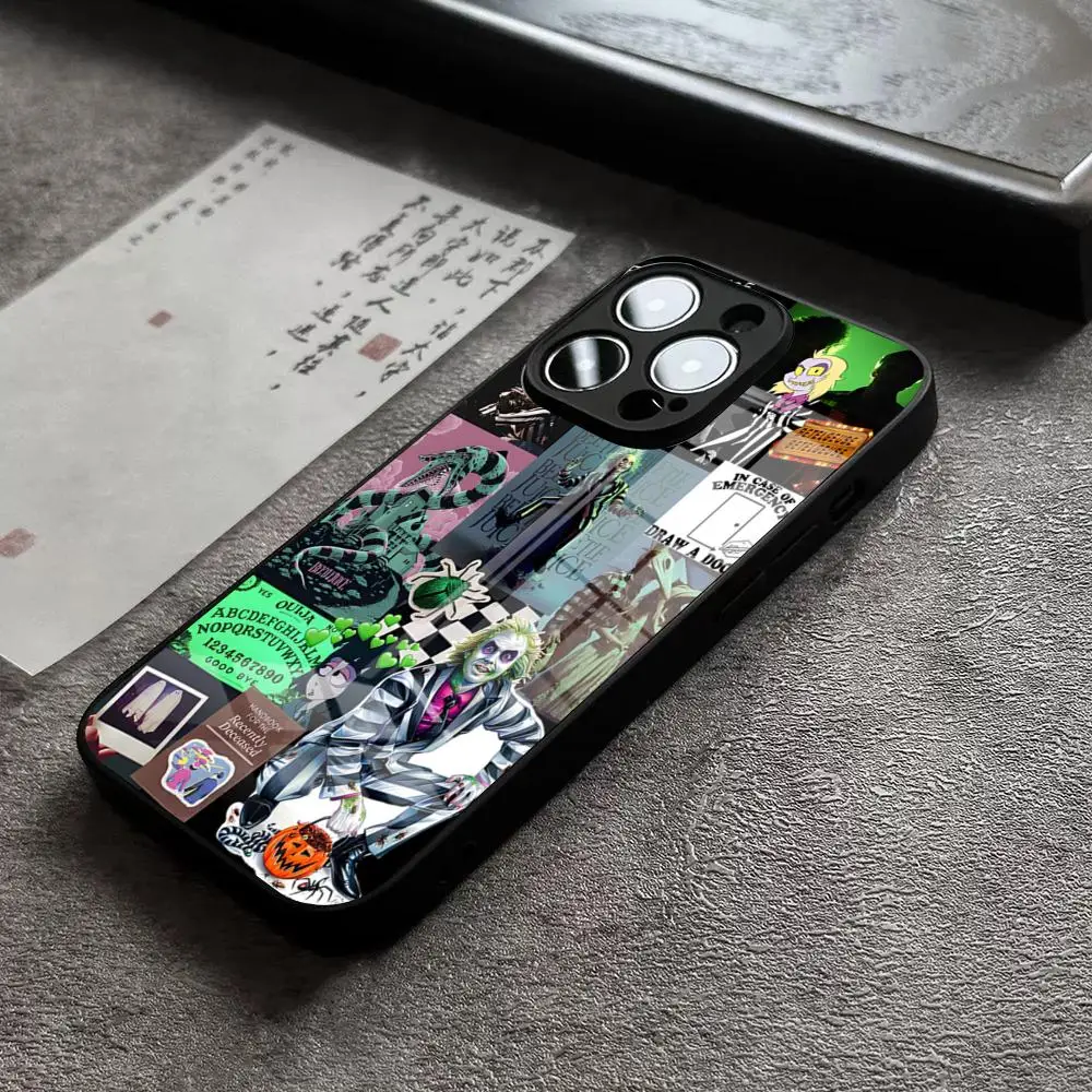 thumbnail image 1 of Funda de teléfono B-Beetlejuices 2 para iPhone 15 Pro Max 14 Plus 12 Mini 11 13 X XR XS 16 Plus SE con cubierta trasera de vidrio templado, 1 of 5
