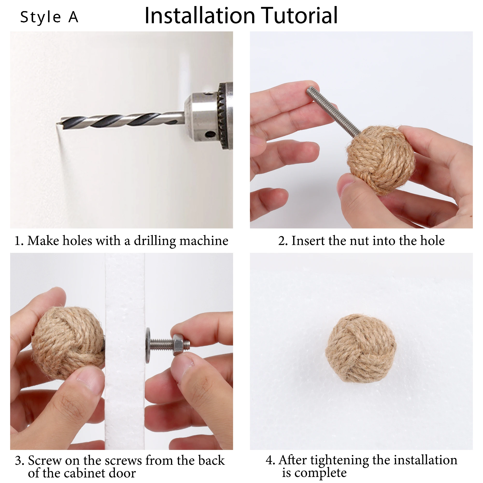 Description Picture 2 of itemHemp Rope Drawer Knobs Round Handmade Cabinets Dresser Handles Wood Kitchen Cupboard Wardrobe Door Pulls for Furniture