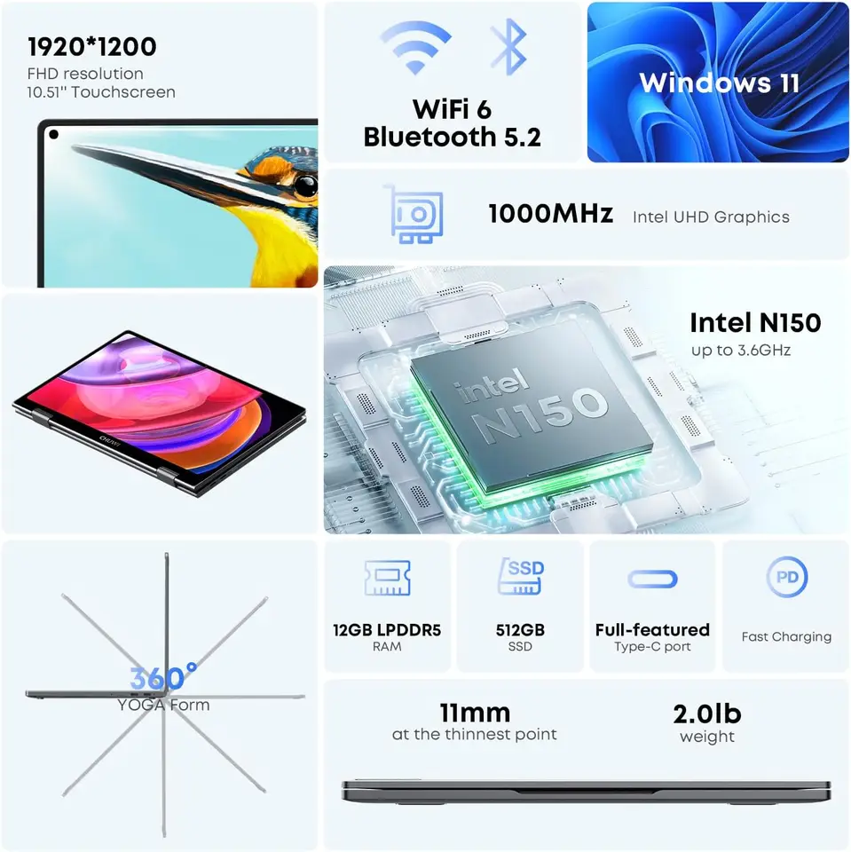 CHUWI MiniBook X 2-in-1 Laptop Intel N150(up to 3.6GHz