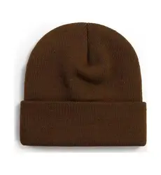 Solid Color Knitted Customizable Unisex Casual Warm Hat - Adjustable (Brown)