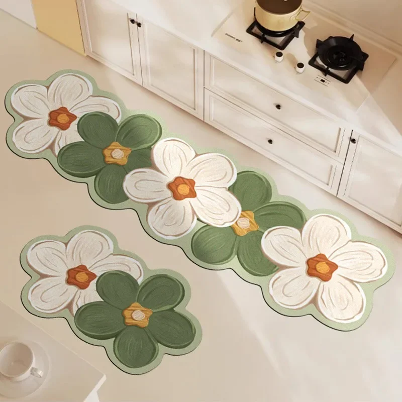 Flower Kitchen Floor Mat Irregular Creative Waterproof Oil-proof PVC Leather Carpet Anti-fouling Wipeable Easy Clean Balcony Rug