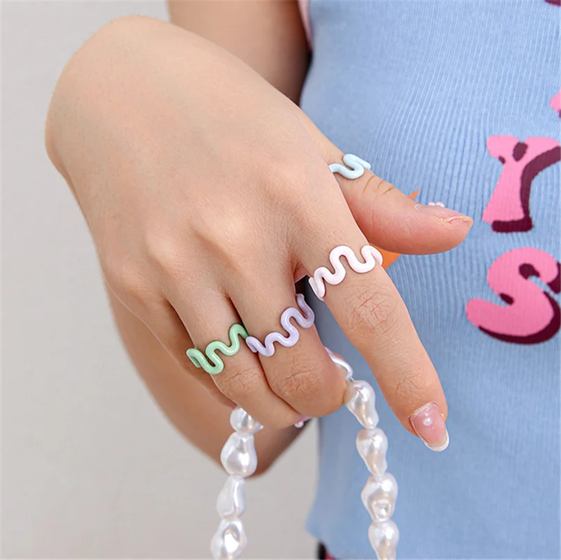 

Sweet Cute Weave Geometric Rings For Women Open Cuff Colorful Enamel Ring Korean Style Jewelry Gift Bague