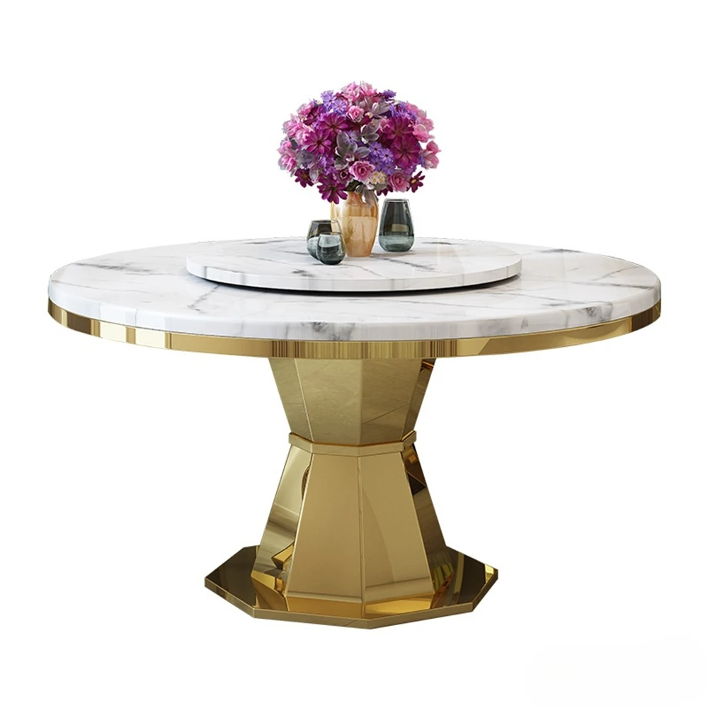 Edelstahl Esszimmer Set Wohn Mbubel Moderner Runder Marmor Esstisch Und 4Stauhle Fur Kauche Abendessen Set