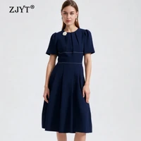 ZJYT Clearance Sale Summer Dress for Women 2026 Fashion Short Sleeve Blue Casual & Day Dresses Elegant Female Vestidos Cheap
