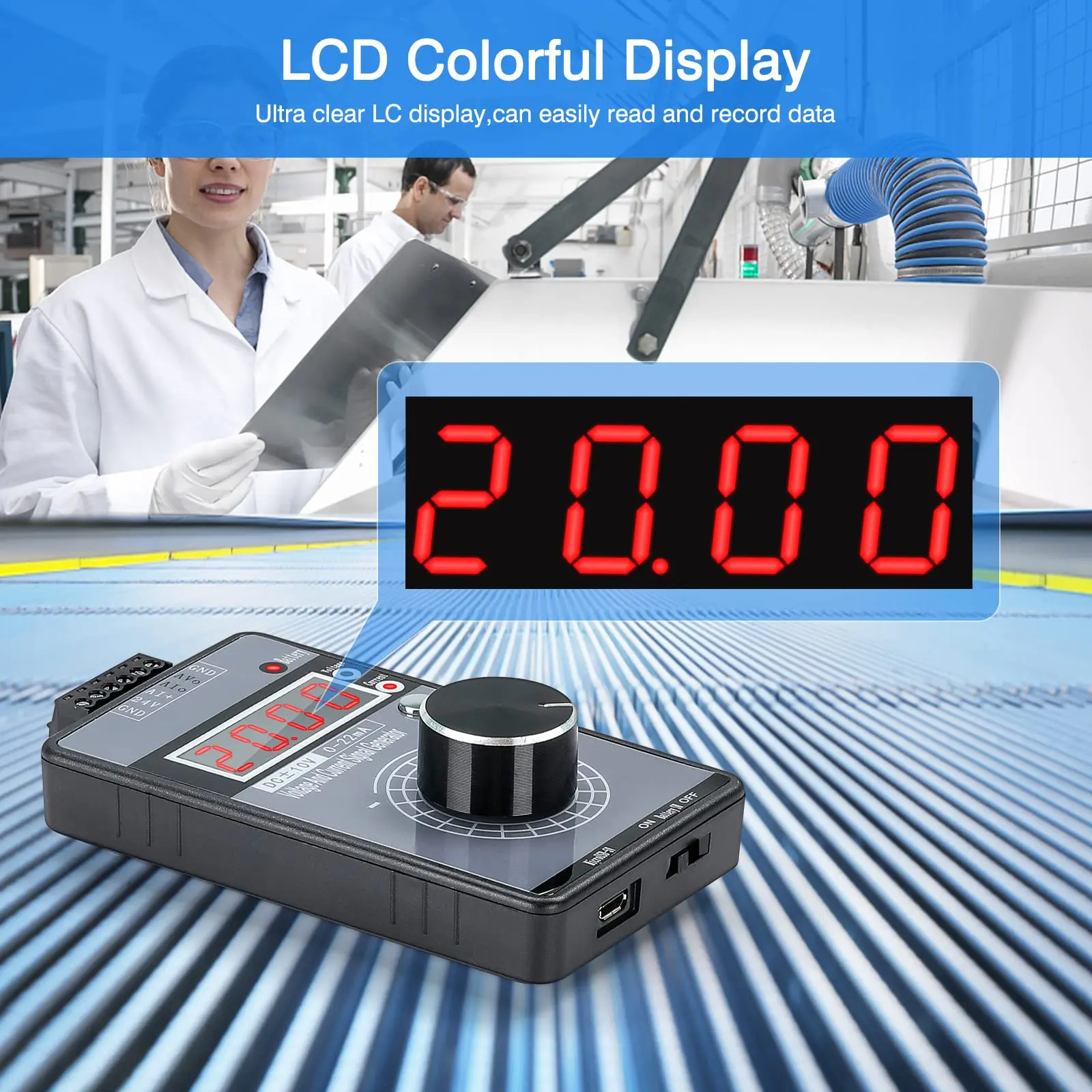 LCD 디스플레이가 있는 미니 조절 가능한 기능 발생기, DC 4-20mA 0-10V 신호 발생기, 전류 전압 아날로그 발생기, USB 전원