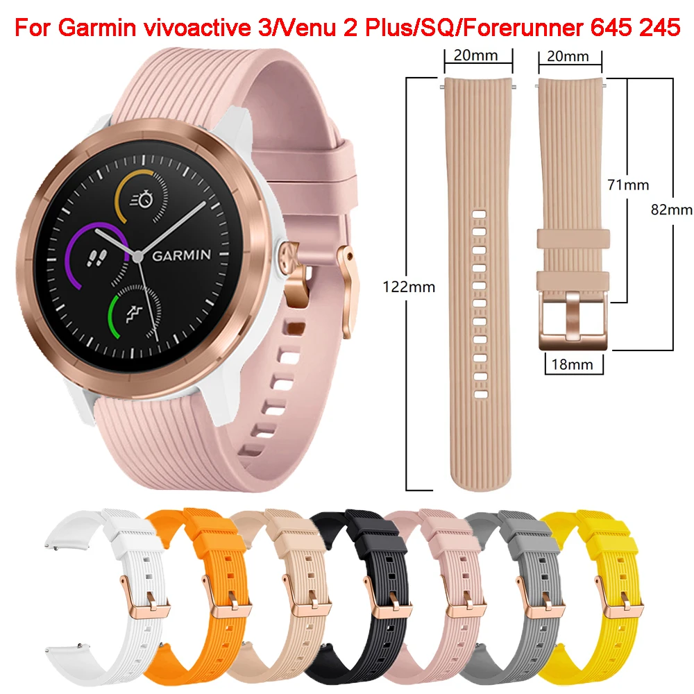 

20mm Strap For Garmin Vivoactive 3/Venu 2 Plus/SQ 2/Vivomove HR Bracelet Silicone Smart Watch Band For Forerunner 645 245 158 55