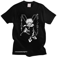 

Killua Zoldyck For Men Pre-Shrunk Cotton Handsome T-Shirt Crew Neck Camisas Men Hunter X Hunter Tee Slim Fit Clothing