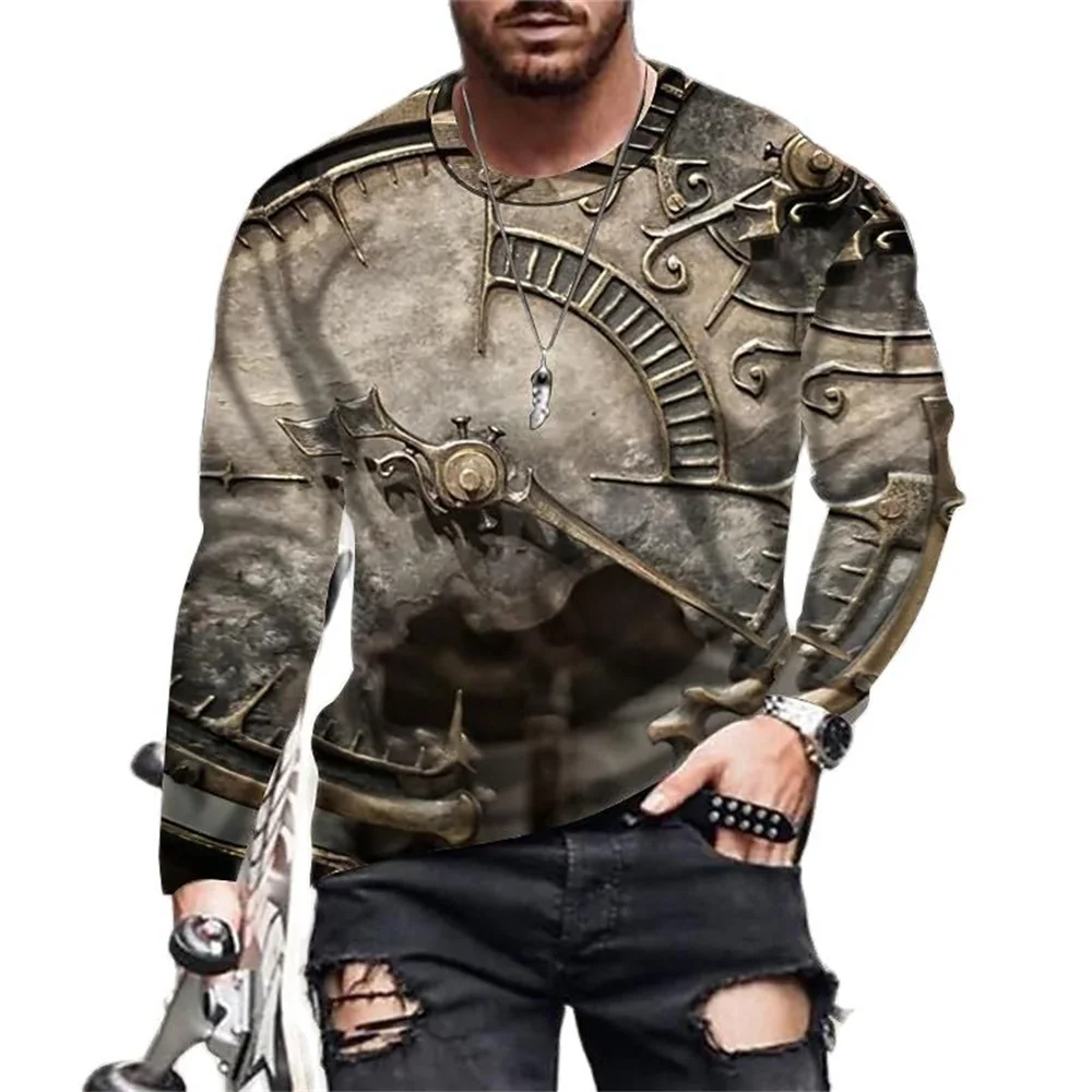 

2023 Vintage Print T-shirt 3d Clock Shirt Clock Long Sleeve Casual O- Neck 5xl Cotton Shirt Oversized Tops Tee Shirt Man Clothes