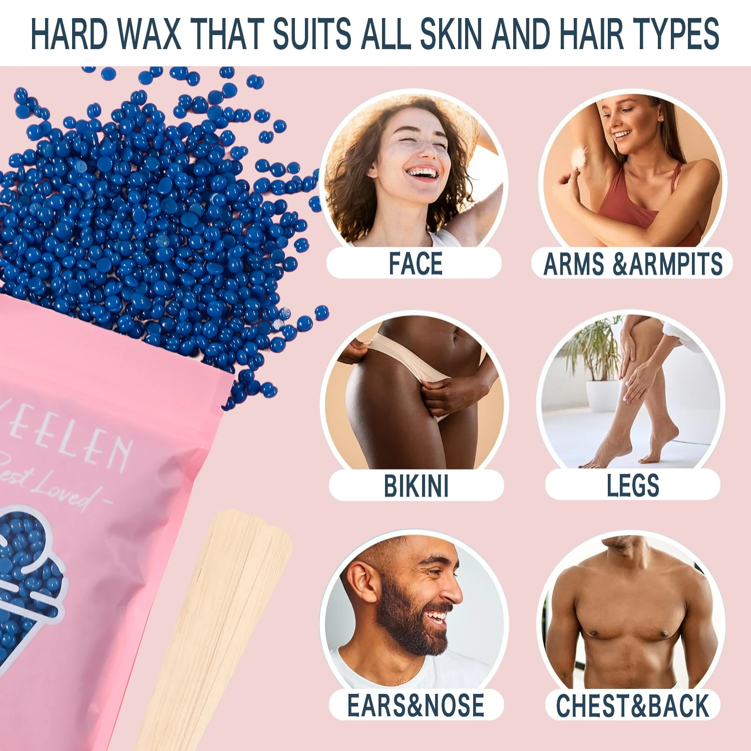 American Standard Home Waxing Kit with 4 Packs of Hard Wax Beads and Silicone Wax Canister for Full Body Hair Removal
