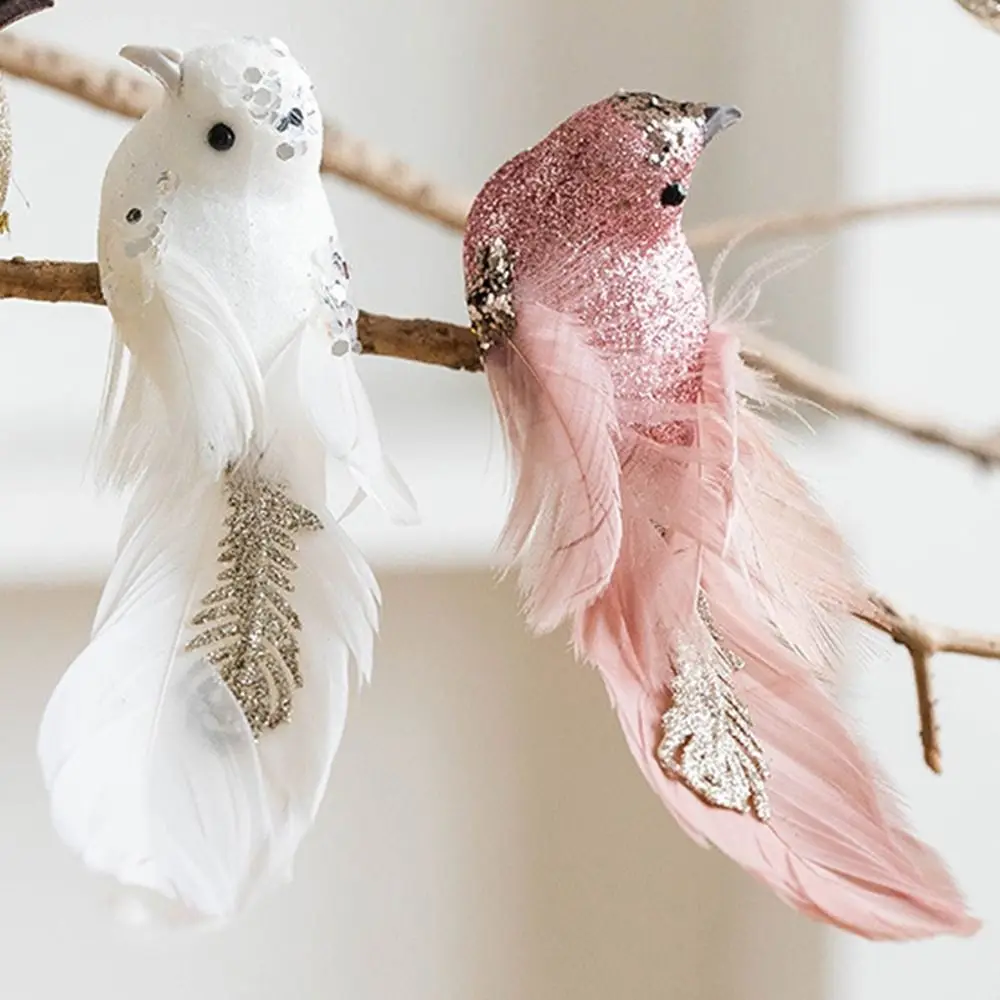1 pair Glitter Christmas Birds Ornament Colorful Handmade Simulated Bird Pendant Realistic Exquisite Christmas Tree Decoration christmas decorations