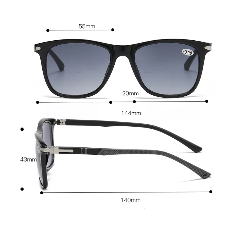 Unisex Bifocal Reading Glasses Classic Square HD Lens Presbyopia Near and Far Eyewear Vintage UV Shades Sports Sunglasses +3.5 6