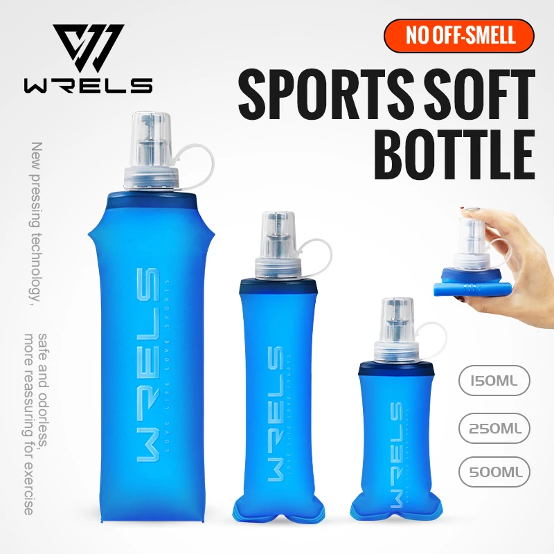 WRELS Running Water Bottle Soft Flask Folding Collapsible Water Bottle TPU BPA-Free Camping Hiking Travel Folding Water Bottle WRS-9070